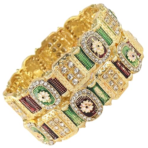 Image of NMII Royal Golden Metal Bangles Set For Women & Girls with Zircon Diamond Stone | Traditional Gold Plated Kangan Set | Fancy Women's Fashion Jewellery Bangles | Wedding, Party, Festive- Set of 2