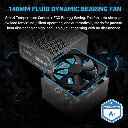 Image of 850W Fully Modular Power Supply, 80+ Gold Certified PSU | ATX 3.1 & PCIe 5.1 Ready | 12V-2x6 Connector | 140mm Low-Noise Fan | 105℃ Japanese Capacitors | Black PSU