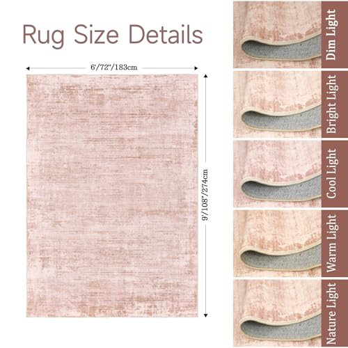 zesthome 6x9 Rugs for Living Room – Abstract Washable Rug, Ultra-Thin 6x9 Area Rugs, Stain Resistant Rugs for Bedroom, Large Home Decor Rug, Modern Area Rug (Pink, 6'x9')