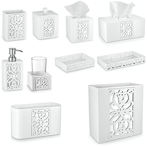 Creative Scents Mirror Janette White Bathroom Accessories Set - Decorative 4 Piece Bathroom Set - Mirrored Bathroom Accessory Set Includes: Soap Dispenser, Toothbrush Holder, Tumbler and Soap Dish - Image 8