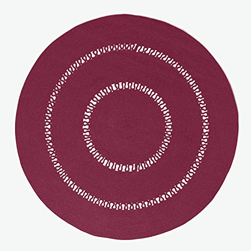 HOMESCAPES Tapis tissé à Plat en Coton ajouré, Tapis Rond Prune, 120 cm