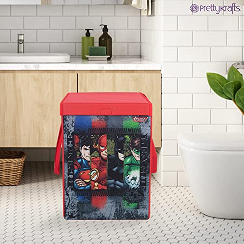 Image of PrettyKrafts 75 L Non Woven Justice League Rectangular Foldable Large Laundry Bag /Basket With Lid & Handles, Freestanding Clothes Storage Organizer for Bedroom (36x36x53cm, Grey, Set of 1)