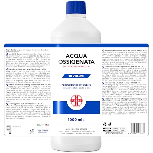 AIESI® Acqua Ossigenata disinfettante F.U. 3% 10 Volumi con tappo di sicurezza per bambini flacone da 1 litro, Made in Italy - immagine 7