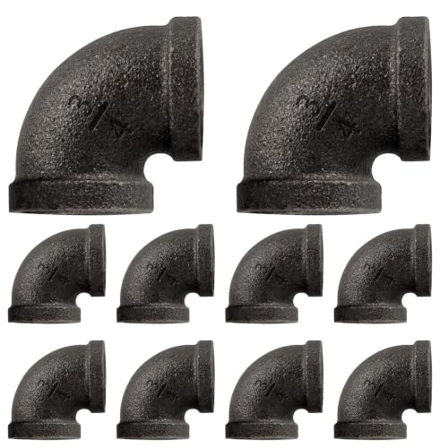 Niubid 3/4 in Malleable Iron Pipe Elbows, 10 Pack Threaded Fittings