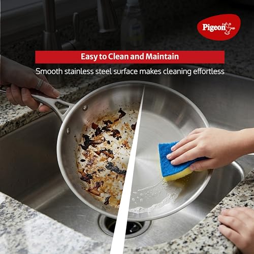 Image of Pigeon Elite Stainless Steel Triply 4 Pcs Gift Set - 22cm (2L) Kadai, 22cm (1L) Frypan and 14cm (1.1L) Saucepan, Less Oil Use, Easy to Clean - Induction and Gas Stove Compatible - Silver