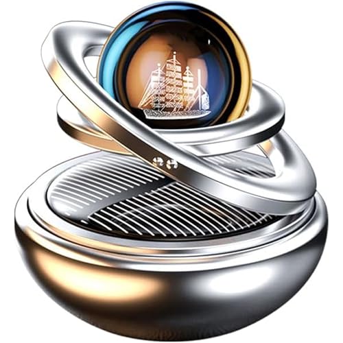 Image of Riloer Car Aromatherapy Diffuser, Car Air Fresh Device, Car Aroma Ring Ornament, Car Decoration Accessories, Rotating Car Perfume Solar Energy Car Aromatherapy, Silver