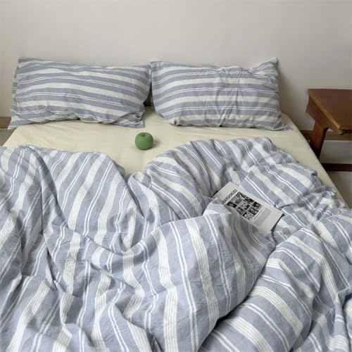 Image of Nayoroom Striped Duvet Cover Queen Blue White Stripe Bedding Set | Modern Farmhouse Coastal, Dorm Bedding, Soft Breathable Washed Microfiber, All-Season Comfort, Hidden Zipper, 4 Corner Ties