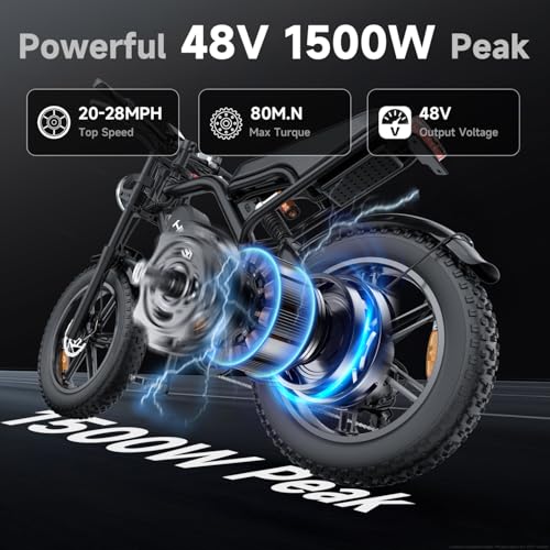 Image of 1500W Peak Electric Bike for Adults, 20 inch x4.0 Fat Tire Ebike, Class 2 Moped Style All-Terrain Electric Bicycle with Advanced Suspension, UL 2849 Certified Removable Battery