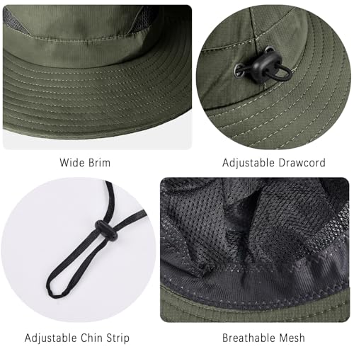 ZOORON Sun Hats for Men Women, Wide Brim Safari Hats UV Protection UPF50+ Waterproof Boonie Hats for Fishing Hiking Camping (1Pack-Army Green) - image 4