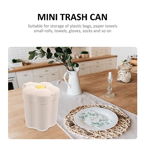 Image of Cabilock Mini Desktop Trash can with Lid Flower Shaped Flip-on Waste Bin Small Garbage can for Office Bedroom Table Organization