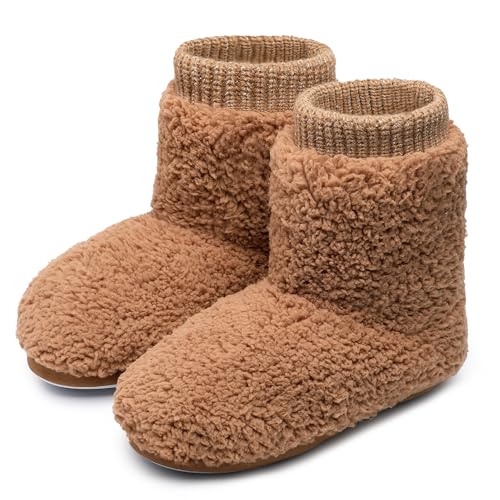 MIXIN Women's Comfort Warm Faux Fleece Fuzzy Ankle Bootie Slippers Plush Lining Slip-on House Shoes Anti-Slip Sole Indoor/Outdoor