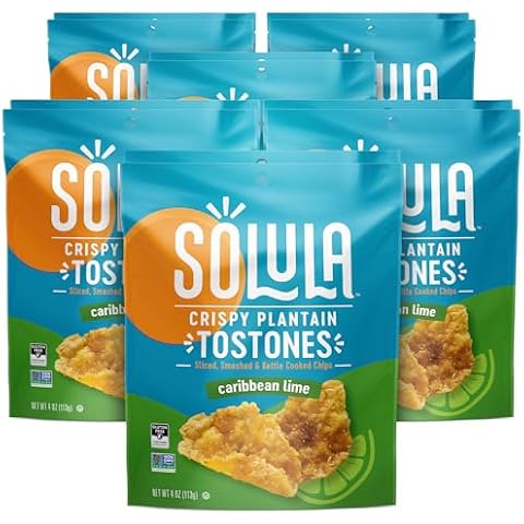 Solula Plantain Crisps Authentic Tostones, Caribbean Lime, 4 Ounce (Pack of 12), Kettle Cooked Chips, Gluten Free, Paleo Friendly, Grain Free, Vegan Cover