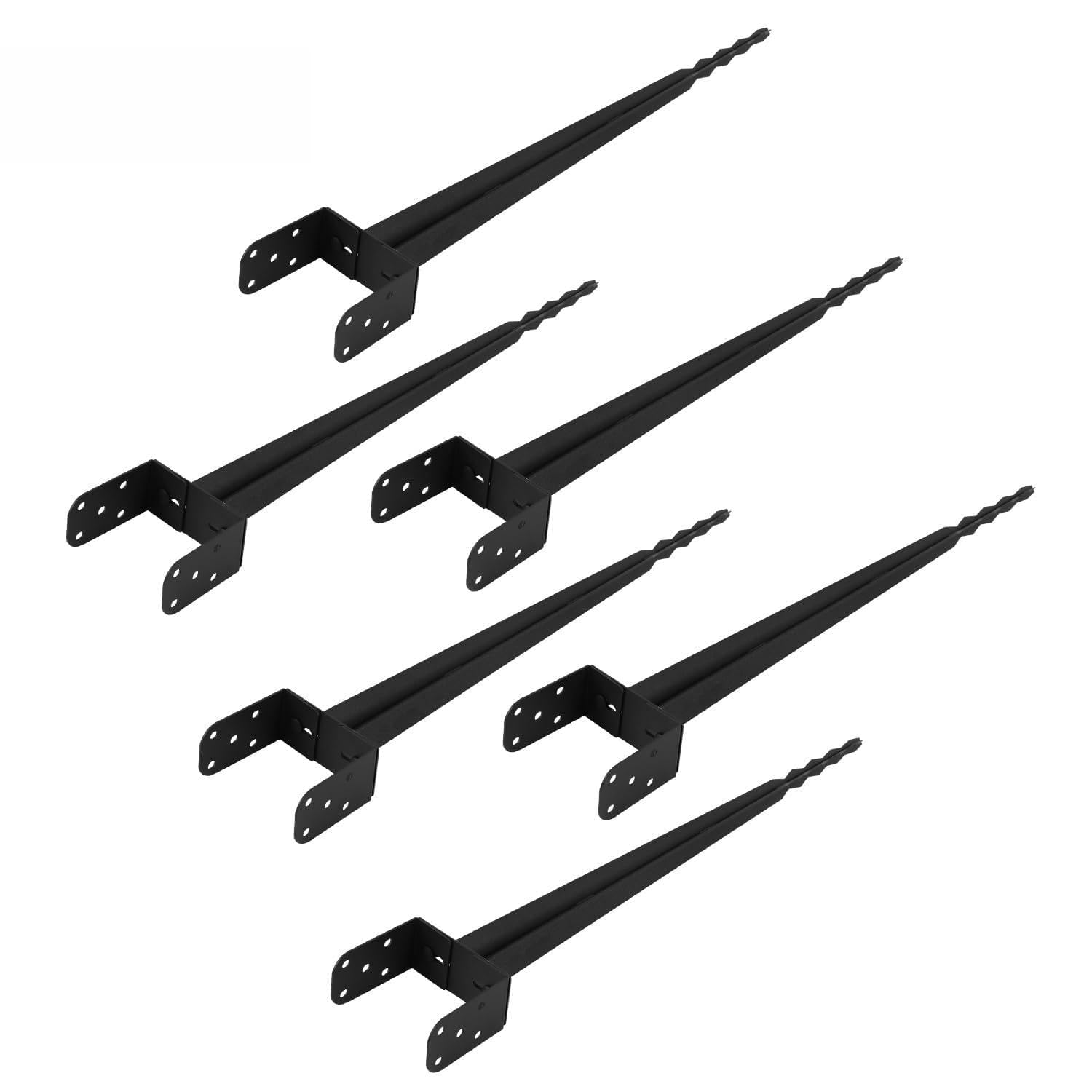 Juego de 6 casquillos de suelo dobles en forma de L de 70 cm con extremo dentado, fácil de empujar, soporte de poste ajustable hasta 165 mm, anclaje para postes de madera y metal, acero