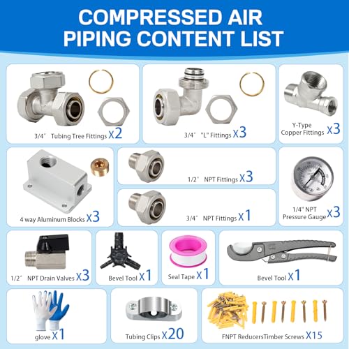 Image of 3 /4 inch x 100ft Shop Air Line Kit, HDPE-Aluminum Compressed Air Line kit for Garage with Tee & Elbow Fittings, Rapid Air System for Air Compressor, Leak-Proof & Easy Installation