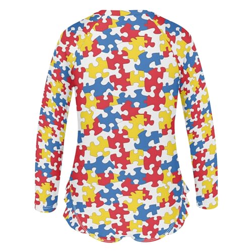 Jigsaw Puzzle Girls Long Sleeve Rashguard Swimsuit UV Protection One-Piece Swimwear Bathing Suit B04034913