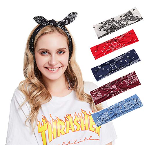 Yeshan FDDK190-2 Boho Bow Headbands For Women Vintage Paisley Bandana Flower Printed Hairband Elastic Rabbit Ear Head Wrap Cute Hair Accessories,Pack Of 6 thumb #1