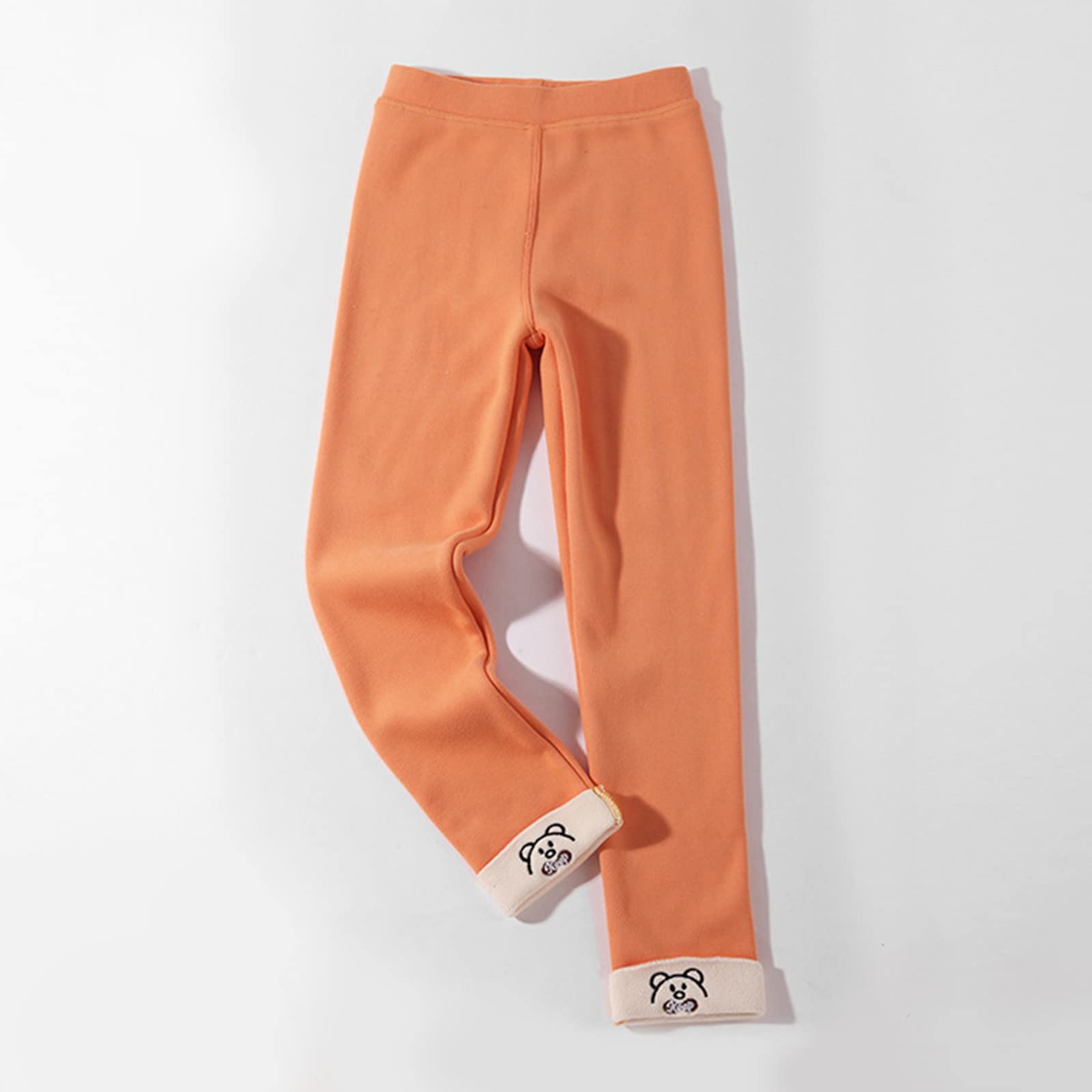 Girls Fleece Lined Leggings Kids High Waist Cotton Stretchy Pantyhose Toddler Solid Color Thicken (Orange, 12-24 Months)