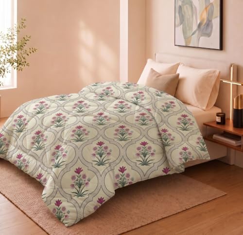 Image of HOMEKART 220 GSM Reversible Microfiber AC Comforter /Duvets for Mild Winter | All Season Single Size 3 Layered Quilted Blanket for Single Bed (230 cm x 150 cm,Rose Pink)