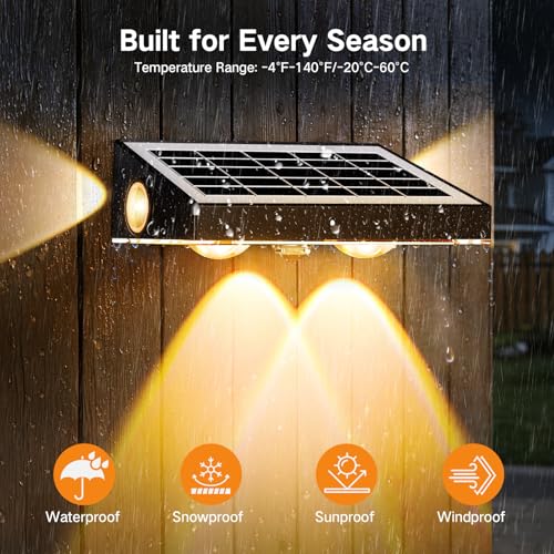 OUTON Solar Fence Lights Outdoor Garden, Warm White & RGB Changing IP65 Waterproof Solar Lights Outdoor, Dusk to Dawn Decking Lighting for Outside Backyard Deck Stair Patio Yard Step Wall, 6 Pack - Image 4