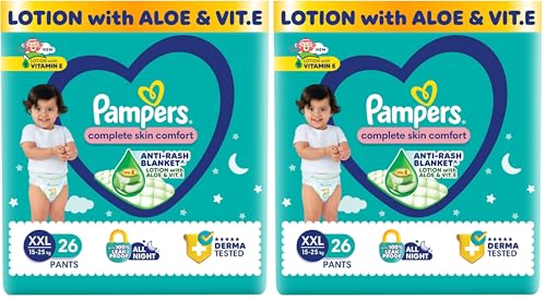 Image of Pampers Complete Skin Comfort,Double Extra Large size(15-25kg) baby diapers (XXL)26 Count,Anti Rash diapers, Lotion with Aloe Vera (Pack of 2)