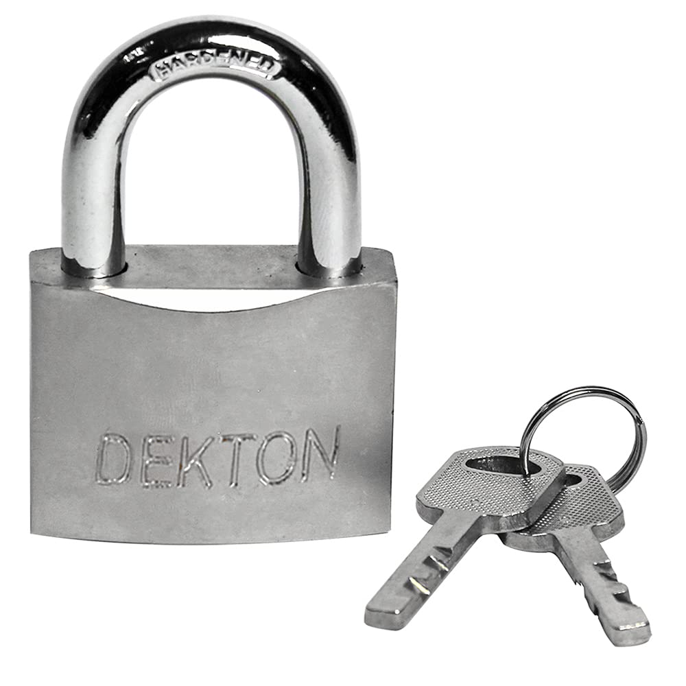 Dekton Satin Nickel Security Padlock Hardened Steel Shackle 3 Keys 30mm Lock from B&Q