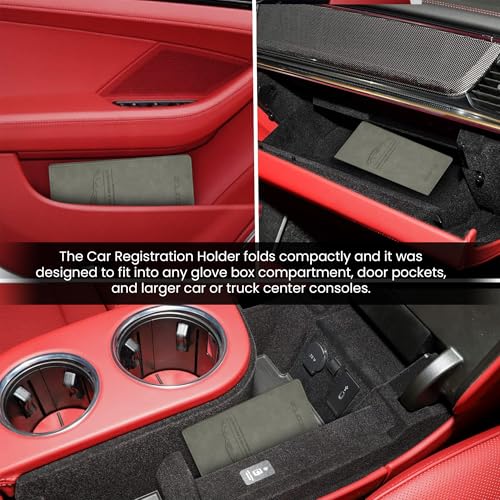 Image of Storite Pu Leather Unique Car Registration and Insurance Card Holder, Vehicle License Document Glove Box Compartment Organizer, Interior Car Accessories for Men & Women - (Grey- 12.5 x 1 x 24 cm)