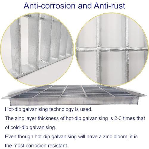Image of Galvanized Steel Drain Grate with Lip 20x20 in, B-Class 28100 lbs Heavy-Duty Driveway Channel Cover w /Base, Outdoor Trench Drainage Grate, Silver Square Metal Sewer Cover for Garage