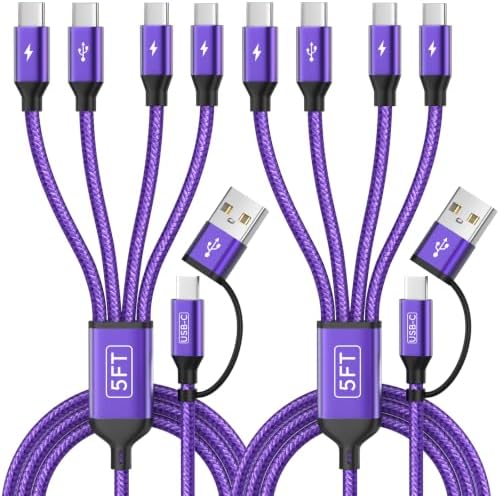 4 in 2 USB A/C to USB C Cable, USBC Multi Charging Cable [2 Pack, 5FT]