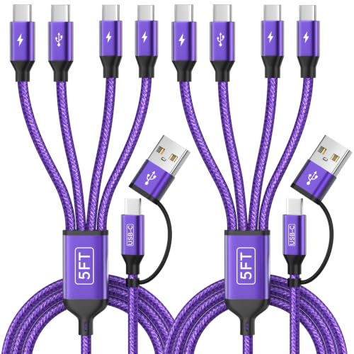 Image of 4 in 2 USB A /C to USB C Cable, USBC Multi Charging Cable [2 Pack, 5FT] | USB C Multi Charger Cable with 4 Type-C, USB to Type C Multiple Charging Cords for iPhone 17 /16, iPad, Galaxy Series and More