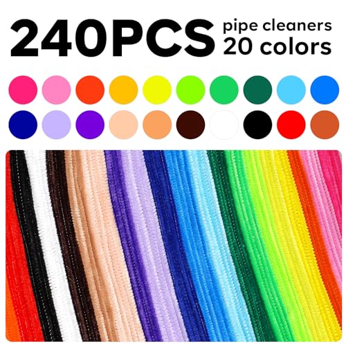 FUNZBO 240pcs 20 Colors Pipe Cleaners Craft Supplies - Arts and Crafts, Chenille Stems Creative DIY Arts, Crafts for Kids, Girls and Boys, Christmas Gifts for Kids Age 4+ (6mm x 12in) - Thumbnail 3