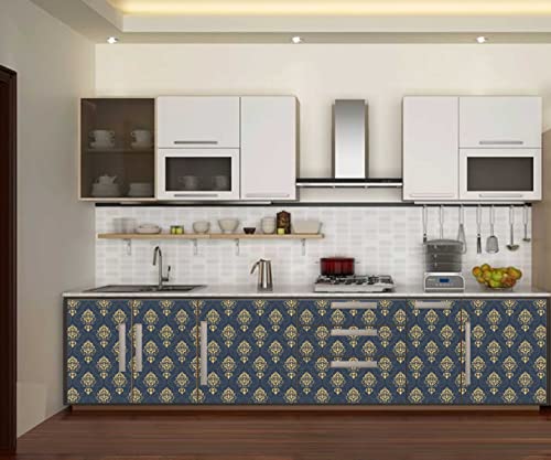 Image of CABANA HOMES Wall Stickers Botanical DIY Wallpaper (45 x 125 cm, 2 Rolls) (12 sq. ft) Decals Blue Damask Self Adhesive Furniture, Wardrobe, Office