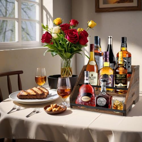 FOCCTS 12 Bottle Wooden Wine Rack 3 Tier Free Standing Storage Shelves,Bottles Wine Holder Storage Shelf,Wine Rack and Water Bottle Organizer for Kitchen Pantry Cellar Bar Cabinet Cupboard Countertop - Image 6