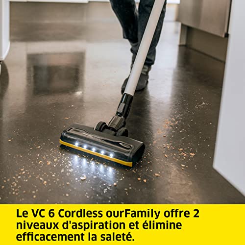 Kärcher Aspirateur sans Fil VC 6 Cordless ourFamily, 2 Vitesses D'aspiration, Autonomie : jusqu'à 50 Min, Poids : 2,8 kg, Batterie : 25,2 V, Support Mural, Suceur Sol et Fentes, Brosse à Poussière - Image 3