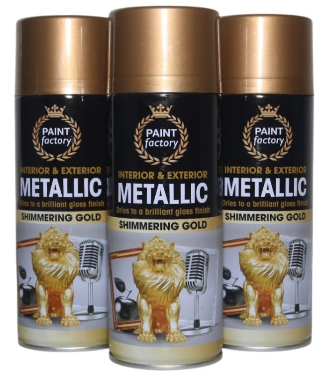 Balaju Height 3X BH Metallic Shimmering Gold Gloss Spray paint for Interior or Exterior Wood Metal Plastic Glass 400ML Each- Pack of 3