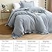 Silnuo Light Blue/White Plaid Ruffle Duvet Cover Queen Size,100% Washed Cotton 3 Pieces Shabby Checkered Chic Gingham Bedding Set Comforter Cover Set