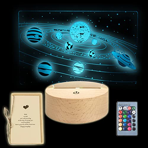 TriPro Solar System 3D Illusion LED Bedroom Table Lamp Decor Night Light with Greeting Card 16 Colors Remote Control Toys Gifts for Fathers Day,Dad,Men,Women,Kids,Boys,Teensâ€¦