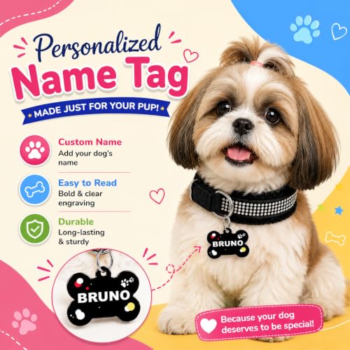 Image of Nylon Customized Dog Neck Belt Collar with Name ID Tag, Soft Fur Padded Dog Collar | for 36-45 Kilograms Dogs (XL, Black),10 Cm,5 Cm