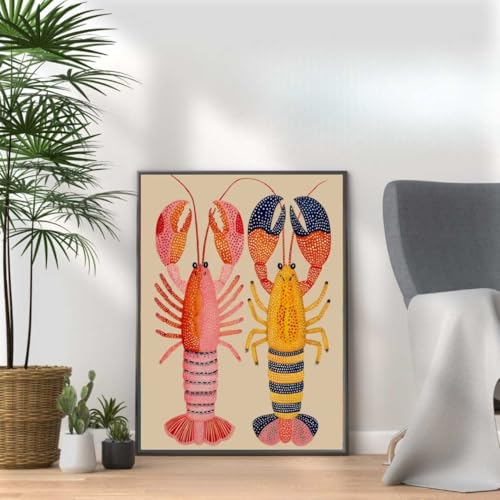 Image of Lobster Art Print – Colourful Nautical Illustration Poster, Modern Coastal Wall Decor, Sea Life Artwork for Kitchen or Living Room (A4 Print Only)