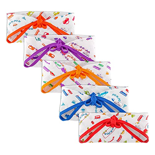 Image of Pom Pom Sweethearts Washable Reusable Printed Triangle Cotton Muslin Nappy, Langot For New Born Baby - Pack of 10 (Traffic Print 0-3 Months)