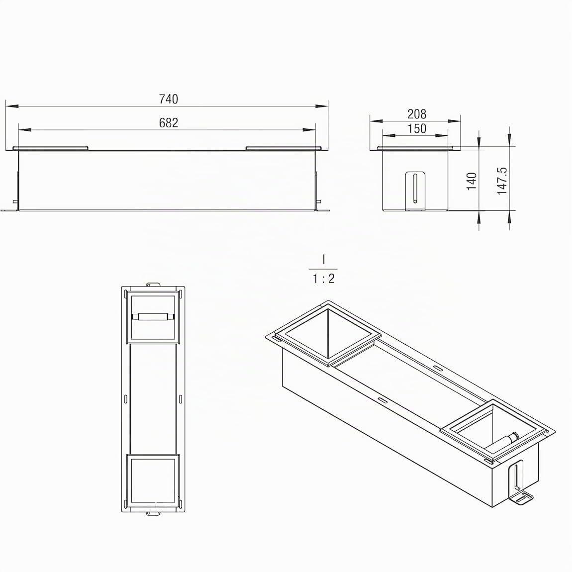 KOLMAN Toilettenpapieraufbewahrung Unterputz Wandnische Wall Box Paper 2 Silber Badezimmer Klopapierhalter