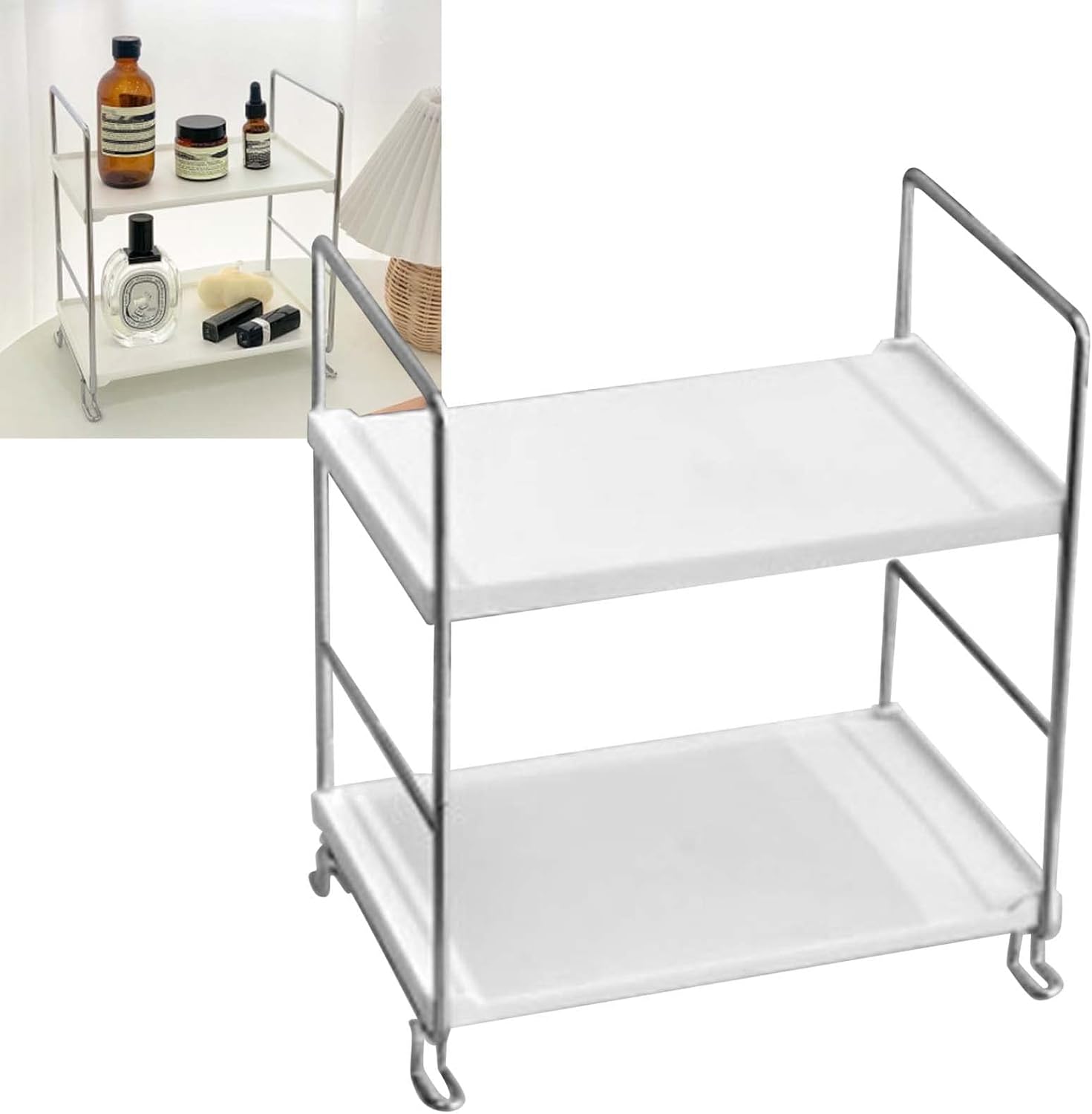 2-Tier Countertop Storage Rack - Nordic Style, Spacious and Detachable Cabinet Organizer for Bedroom, Bathroom, and Kitchen