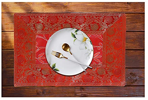 Image of Embroidery Home Decor Decorative Silk Dining Table Mats 6 Pieces Placemats 45x30 Cm (Orange)