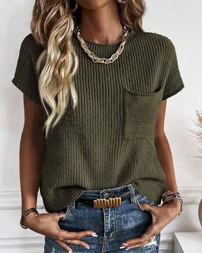 Image of KIRUNDO Summer Fall Short Sleeve Sweater for Women 2026 Casual Sweater Vest Cotton Knit Pullover Tank Tops Fashion Clothing
