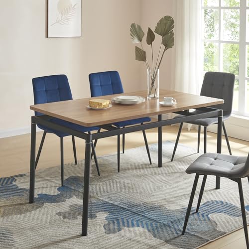 [en.casa] Mesa de Comedor Rectangular para Cocina Oficina 6 Personas Diseño Moderno Elegante 4 Patas de Acero Tablero de MDF 140 x 80 x 75 cm - Efecto Roble Negro