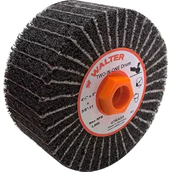 Walter Surface Technologies Walter Two-In-One Linear Finishing Abrasive Drum, 3800 Maximum RPM, 4-1/2 Diameter x 2 Width, 5/8-11 Arbor, 80 Grit