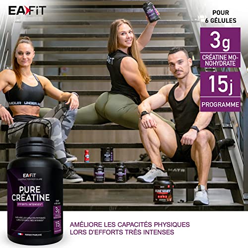 Eafit Pure Creatine - Améliore les capacités physiques en musculation - 3g de Créatine Monohydrate par jour - Force, Performance - Efforts intenses, Prise de muscle, sport - Récupération - 90Gélules – Image 6