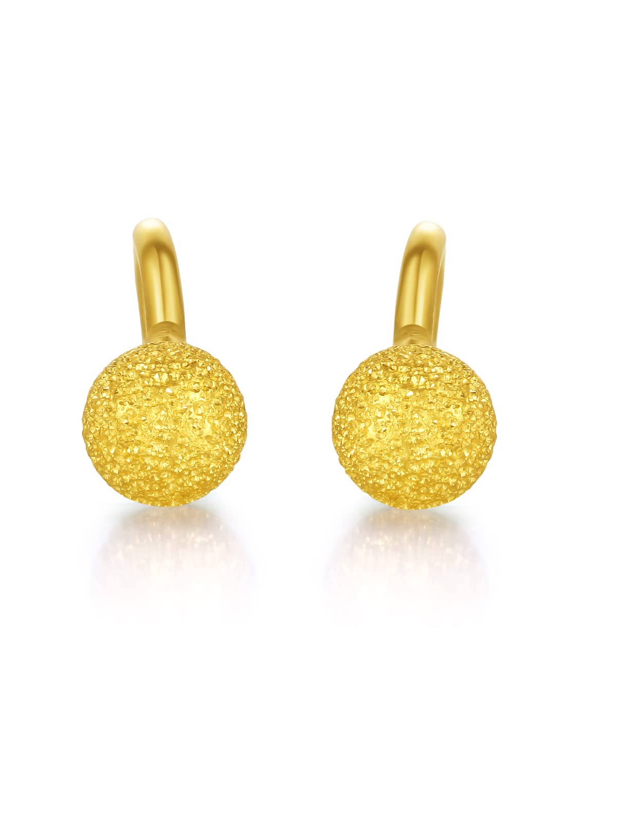 ZHOU LIU FU24K Gold Earrings Ball Stud Earring Hypoallergenic Round Post Studs Small Bead Statement Jewelry Lightweight Tiny Trendy Dainty Simple Classic 999 Yellow Gold Gifts for Women Men Birthday Christmas