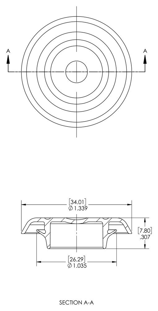 Caplugs ZBPFE-23MMQ1 Tapón de botón ergonómico de plástico con cabezales tipo descarga BPFE-23MM, TEO, tamaño del agujero .866-.940 pulgadas de grosor de metal 0.031-089", negro (paquete de 100)