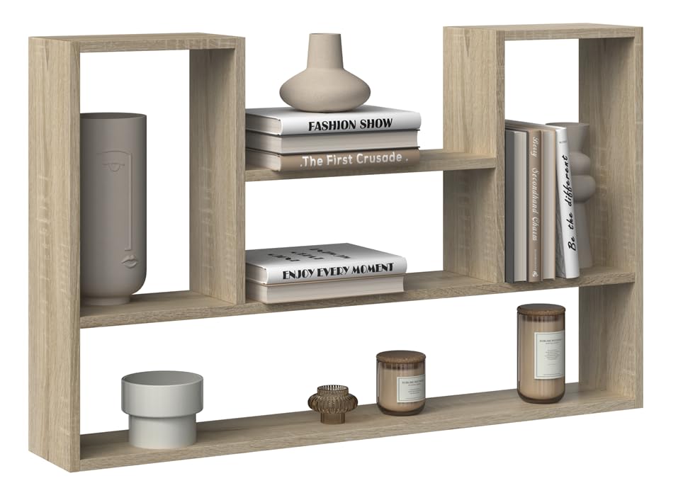 BDW - Bibliothèque Murale Bilbao - Chêne Sonoma - 100 x 16 x 60 cm – Étagère Murale Rangement pour Salon, Bureau ou Chambre Enfant – Meuble Décoration...