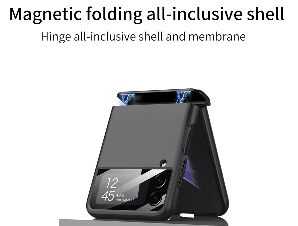 Image of Midkart Polycarbonate, Tempered Glass Automatic Recovery Magnetic Hinge Protection Cover Compatible for Samsung Galaxy Z Flip 3 Hard PC Thin Case 360-degree Protective Cover, Black